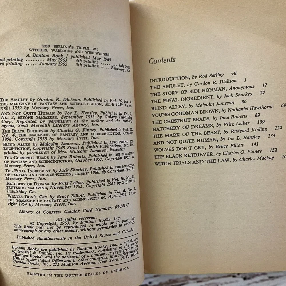 Rod Serling's Triple W: Witches, Warlocks and Werewolves 1967 Bantam‎ Paperback